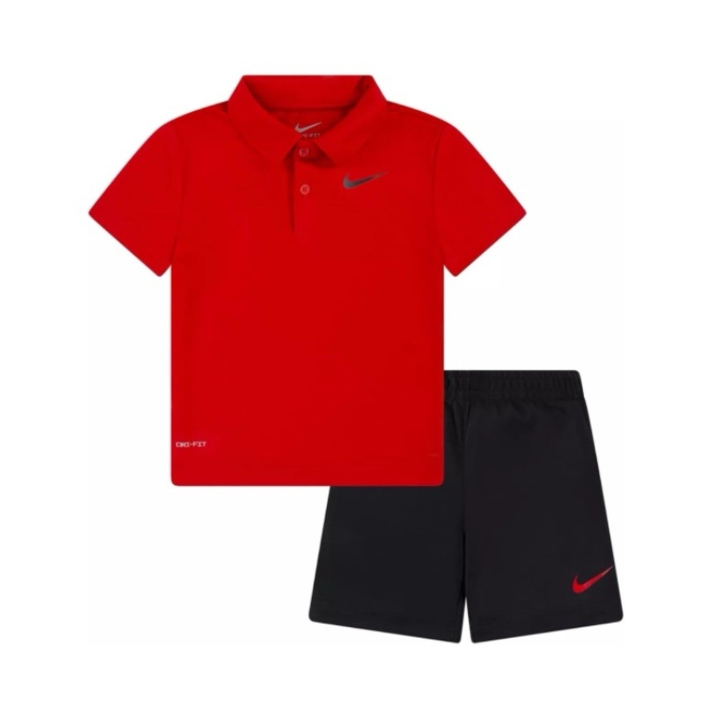 Nike Red & Black Short Sleeve Polo & Shorts Set Toddler Size 24M - Picture 1 of 7
